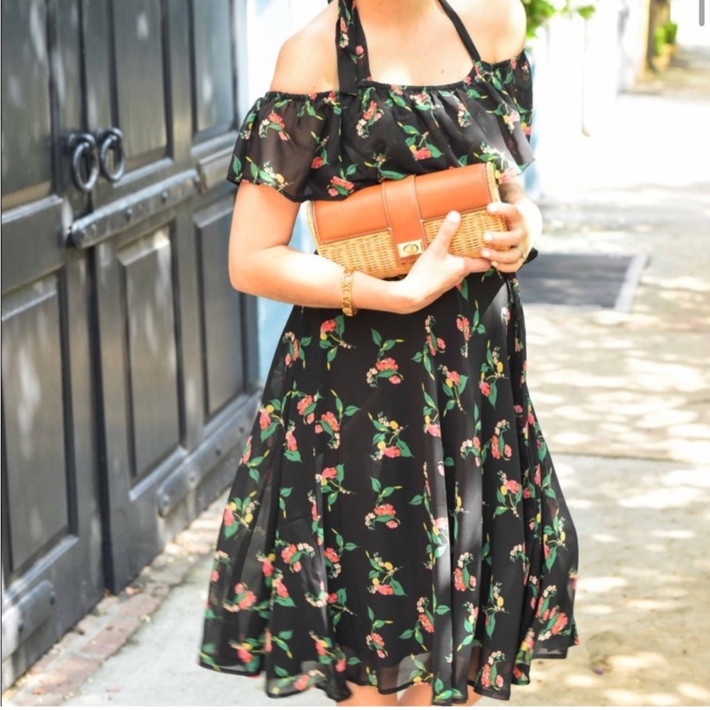 Anthropologie Black Floral Midi Dress